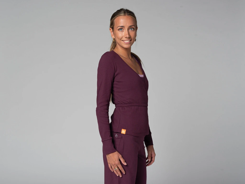 Cache Cœur Bio Prune - Vêtement de Yoga Femme en Coton Bio - Taille XS 36 2 Cache Cœur Bio Prune - Vêtement de Yoga Femme en Coton Bio - Taille XS 36 – Image 2