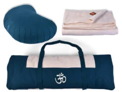 Coffret Tapis De Méditation Complet Bleu/Ecru Orion - Kit Yoga Essentiel