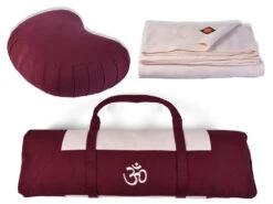 Coffret Tapis de Méditation Complet Prune/Ecru Orion - Kit Yoga Essentiel