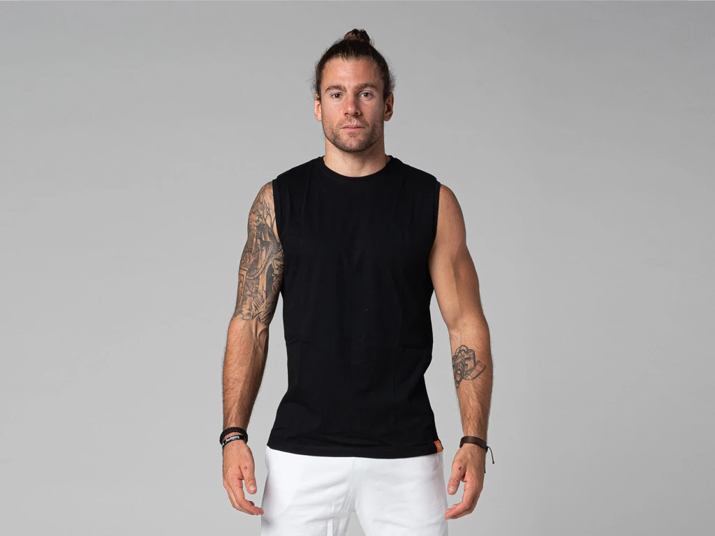 Débardeur Homme 100% Coton Bio Noir - Taille S 38/40 - Vêtement de Yoga Écologique 1 Débardeur Homme 100% Coton Bio Noir - Taille S 38/40 - Vêtement de Yoga Écologique