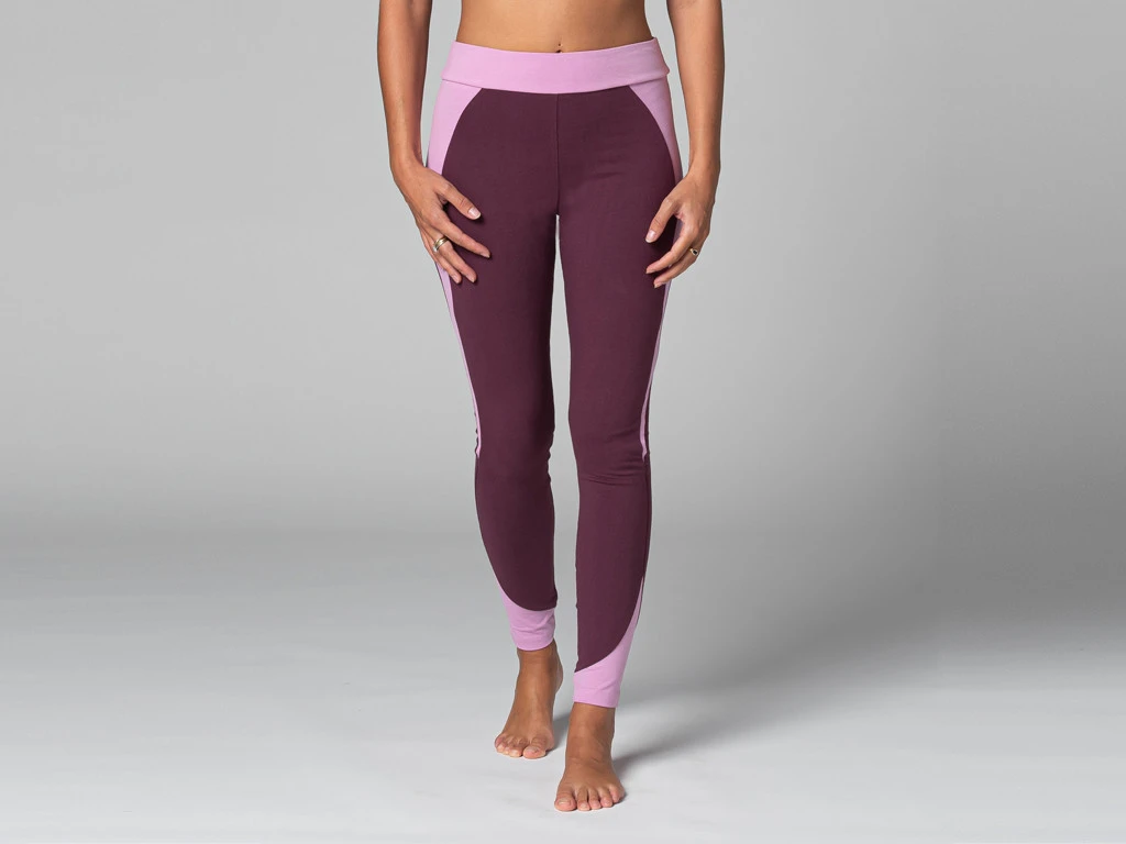Legging De Yoga Bi-colore Bio Prune - Taille XS 36 - Coton Écologique 2 Legging De Yoga Bi-colore Bio Prune - Taille XS 36 - Coton Écologique – Image 2