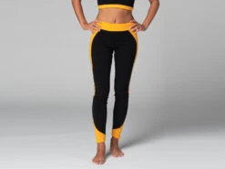 Legging De Yoga Bi-colore Bio Noir Et Safran Noir XS - 36 | Vêtements de Yoga Femme en Coton Bio
