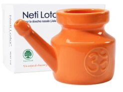 Lota Om en Porcelaine Émaillée 400ml Orange Safran - Neti Pot pour le Bien-être Nasal