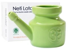 Lota Om en Porcelaine Émaillée 400ml Vert Amande - Neti Pot pour Bien-être Nasal