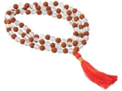Mala 108 Perles 8mm Cristal De Roche & Rudraksha - Support de Méditation Authentique