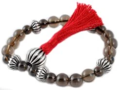 Mala 27 Perles Quartz Fumée & Argent - Support de Méditation Élégant