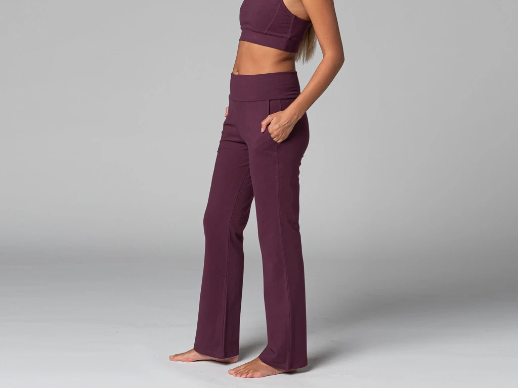 Pantalon De Yoga Femme Confort - Coton Bio Prune - Taille XS 36 4 Pantalon De Yoga Femme Confort - Coton Bio Prune - Taille XS 36 – Image 4