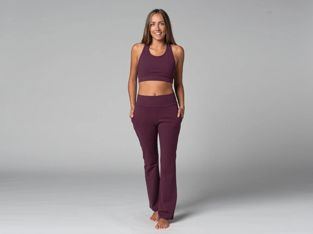 Pantalon De Yoga Femme Confort - Coton Bio Prune - Taille XS 36 6 Pantalon De Yoga Femme Confort - Coton Bio Prune - Taille XS 36 – Image 6