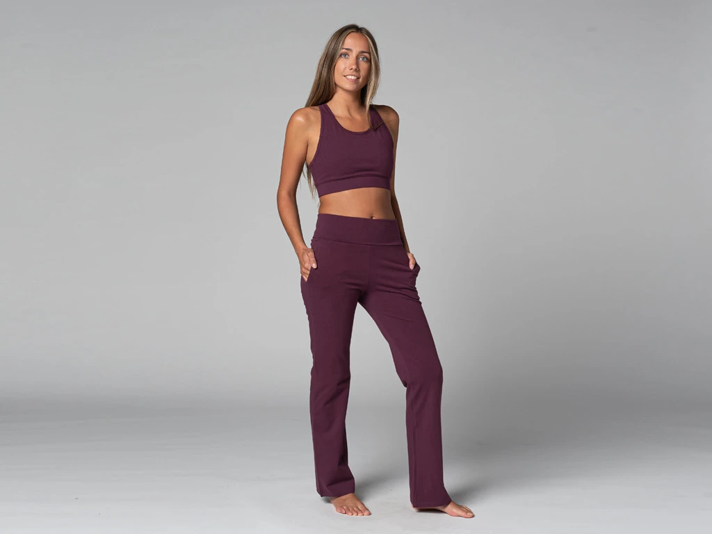 Pantalon De Yoga Femme Confort - Coton Bio Prune - Taille XS 36 7 Pantalon De Yoga Femme Confort - Coton Bio Prune - Taille XS 36 – Image 7