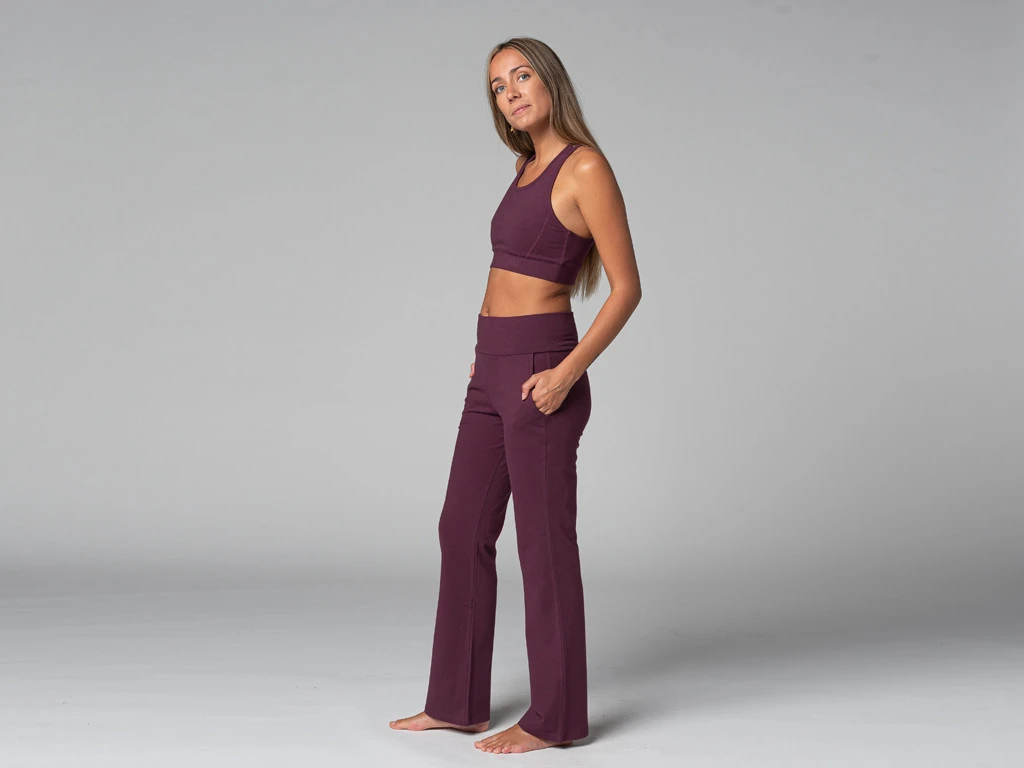 Pantalon De Yoga Femme Confort - Coton Bio Prune - Taille XS 36 9 Pantalon De Yoga Femme Confort - Coton Bio Prune - Taille XS 36 – Image 9