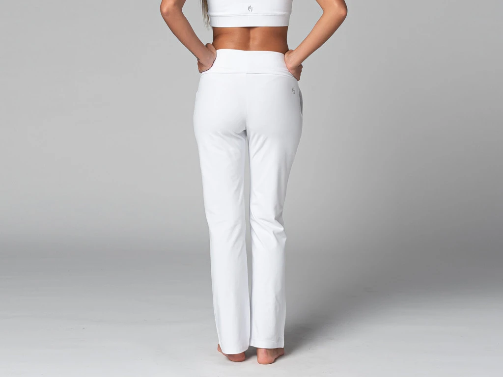 Pantalon de Yoga Femme Confort en Coton Bio - Blanc - Taille XS (36) 3 Pantalon de Yoga Femme Confort en Coton Bio - Blanc - Taille XS (36) – Image 3