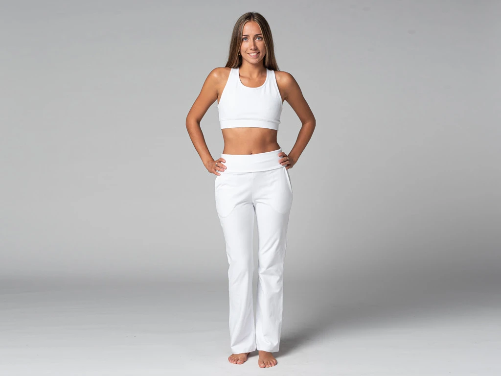 Pantalon de Yoga Femme Confort en Coton Bio - Blanc - Taille XS (36) 7 Pantalon de Yoga Femme Confort en Coton Bio - Blanc - Taille XS (36) – Image 7