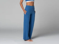 Pantalon De Yoga Femme Jazzy - Coton Bio Bleu - Taille XS (34) - Confort et Élégance