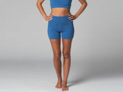 Short de Yoga Slim - Bio Bleu - Taille XS 36 - Vêtements de Yoga Femme en Coton Bio