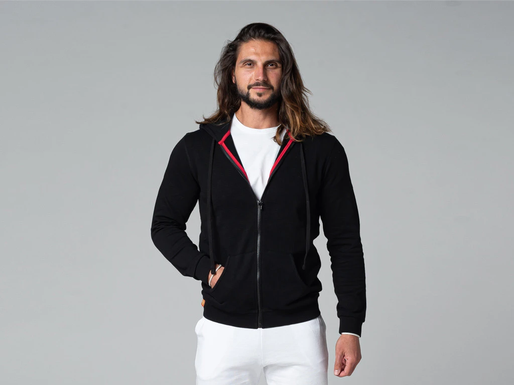 Sweat à Capuche Homme 100% Coton Bio Noir - Taille S (38/40) | Vêtements de Yoga Écologiques 1 Sweat à Capuche Homme 100% Coton Bio Noir - Taille S (38/40) | Vêtements de Yoga Écologiques