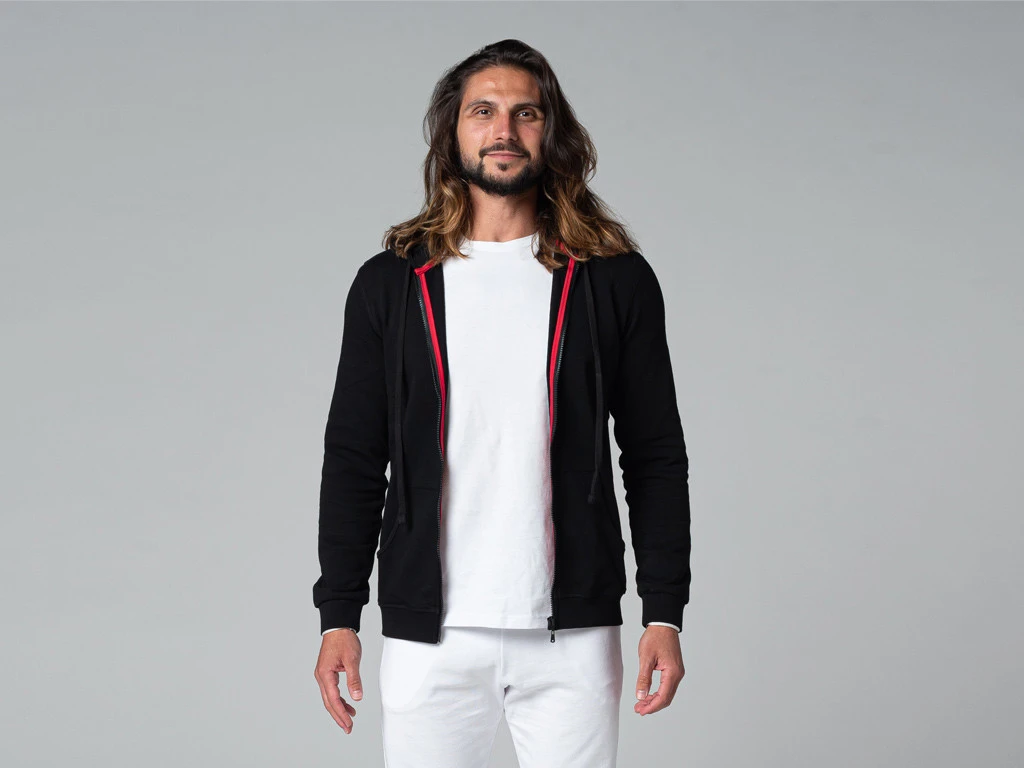 Sweat à Capuche Homme 100% Coton Bio Noir - Taille S (38/40) | Vêtements de Yoga Écologiques 2 Sweat à Capuche Homme 100% Coton Bio Noir - Taille S (38/40) | Vêtements de Yoga Écologiques – Image 2