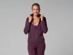 Sweat Capuche Femme Bio Prune - Taille XS 36 - Vêtement de Yoga en Coton Bio