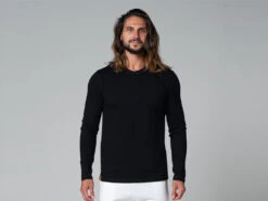 T-Shirt TAPAN 3 Boutons 100% Coton Bio Noir - Vêtements de Yoga Homme - Taille S (38/40)