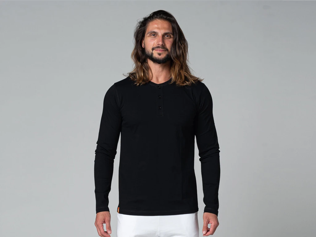 T-Shirt TAPAN 3 Boutons 100% Coton Bio Noir - Vêtements de Yoga Homme - Taille S (38/40) 1 T-Shirt TAPAN 3 Boutons 100% Coton Bio Noir - Vêtements de Yoga Homme - Taille S (38/40)