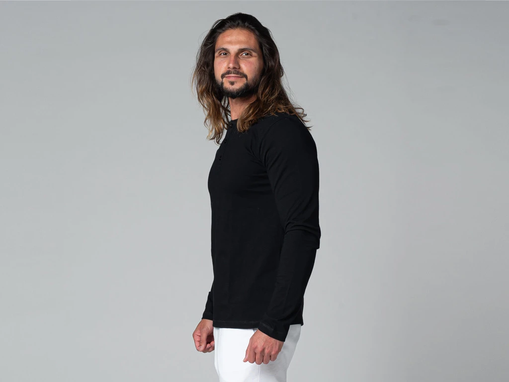 T-Shirt TAPAN 3 Boutons 100% Coton Bio Noir - Vêtements de Yoga Homme - Taille S (38/40) 4 T-Shirt TAPAN 3 Boutons 100% Coton Bio Noir - Vêtements de Yoga Homme - Taille S (38/40) – Image 4