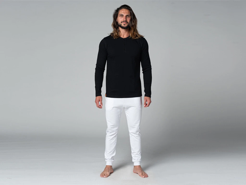 T-Shirt TAPAN 3 Boutons 100% Coton Bio Noir - Vêtements de Yoga Homme - Taille S (38/40) 5 T-Shirt TAPAN 3 Boutons 100% Coton Bio Noir - Vêtements de Yoga Homme - Taille S (38/40) – Image 5