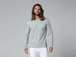 T-Shirt TAPAN 3 Boutons 100% Coton Bio Gris Homme - Taille S 38/40 | Vêtements de Yoga Écologiques