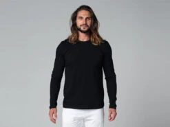 T-Shirt Tapan Manches Longues 100% Coton Bio Noir Homme - Taille S 38/40 | Vêtements de Yoga Écologiques