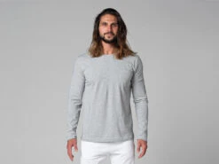 T-Shirt Tapan Manches Longues 100% Coton Bio Gris Homme - Taille S 38/40 - Vêtements de Yoga Écoresponsable