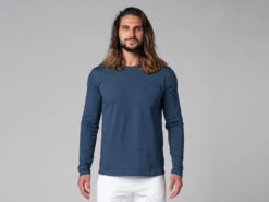 T-Shirt Tapan Manches Longues 100% Coton Bio Bleu - Taille S 38/40 | Vêtements de Yoga Homme