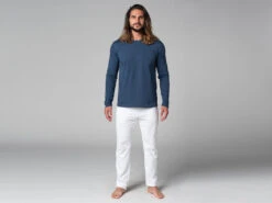 T-Shirt Tapan Manches Longues 100% Coton Bio Bleu - Taille S 38/40 | Vêtements de Yoga Homme -CHIN MUDRA Soldes t shirt tapan manches longues 100 bio 163534654761796873441b3