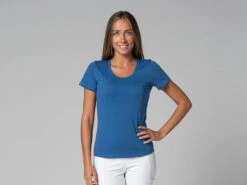 T-Shirt TARA M/C Col Large 100% Coton Bio Bleu XS - 36 | Vêtements de Yoga Femme