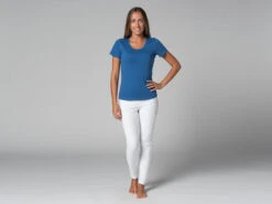 T-Shirt TARA M/C Col Large 100% Coton Bio Bleu XS - 36 | Vêtements de Yoga Femme -CHIN MUDRA Soldes t shirt tara m c col large 100 bio 16352540096177fef9c8edb