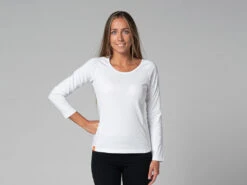 T-Shirt Tara M/L Col Large 100% Coton Bio - Blanc - XS-36 - Vêtements de Yoga Femme