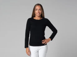 T-Shirt Tara M/L Ras Du Cou Bio Noir Noir XS - 36 | Vêtements de Yoga Femme en Coton Bio