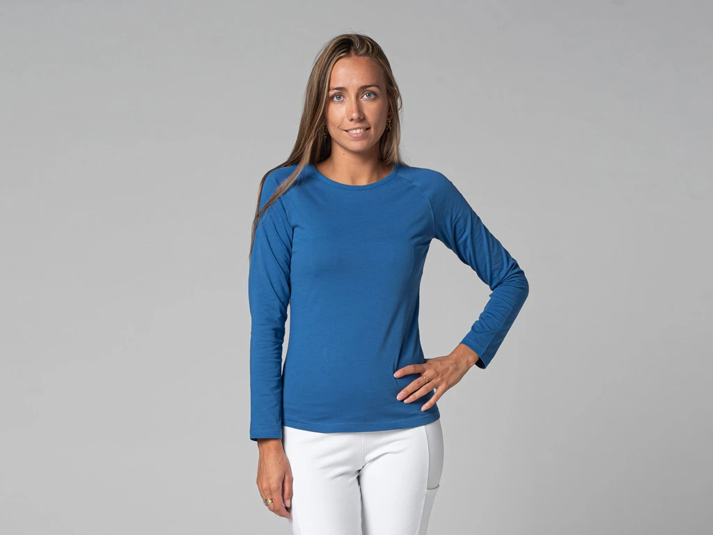 T-Shirt Tara M/L Ras Du Cou Bio Bleu Bleu XS - 36 | Vêtements de Yoga Femme en Coton Bio 1 T-Shirt Tara M/L Ras Du Cou Bio Bleu Bleu XS - 36 | Vêtements de Yoga Femme en Coton Bio